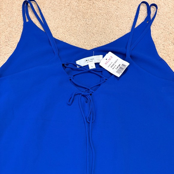 Love Tree Cobalt Blue Double Layer Sheer Strappy Tank Top NEW Womens Large Gift - Picture 2 of 9